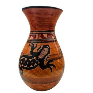 Costa Rica Pottery Carved Lizard Signed Vase